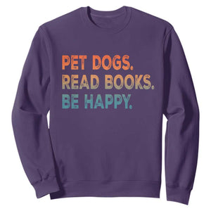 Dog Book Lovers Sweatshirt Retro Pet Dogs Read Books Be Happy TS10 Purple Print Your Wear