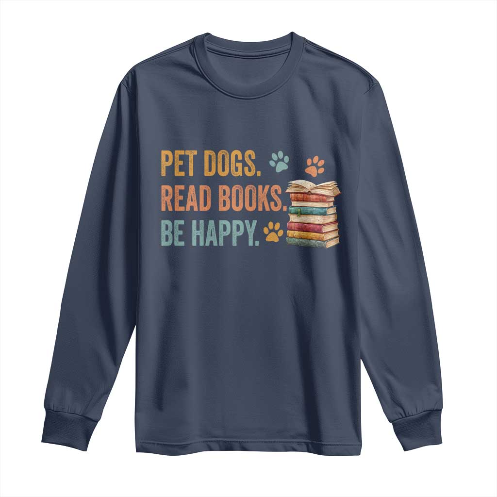 Retro Dog Book Lovers Long Sleeve Shirt Bookish Dog Mom Gift TS10 Navy Print Your Wear