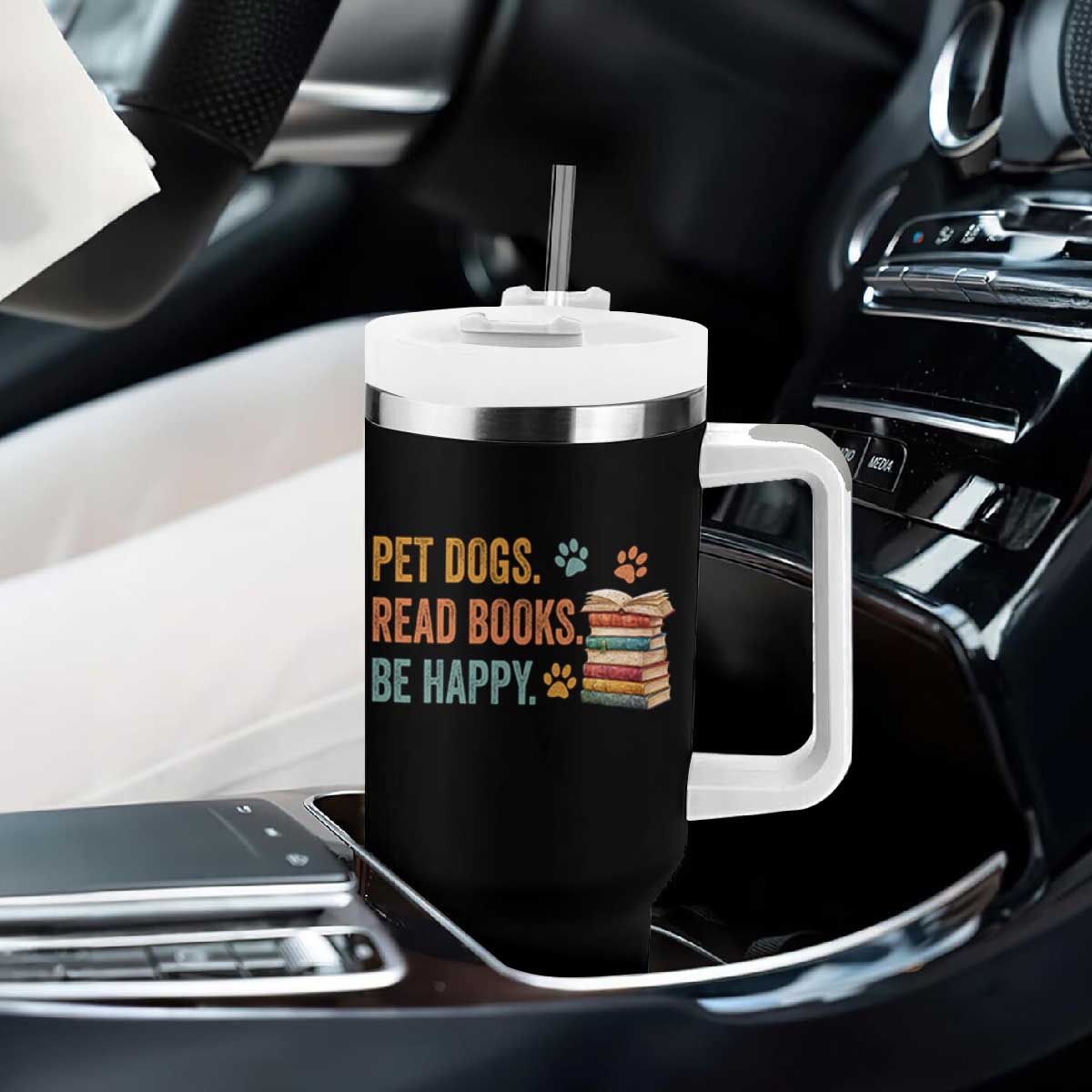 Retro Dog Book Lovers Tumbler With Handle Bookish Dog Mom Gift TS10 Print Your Wear