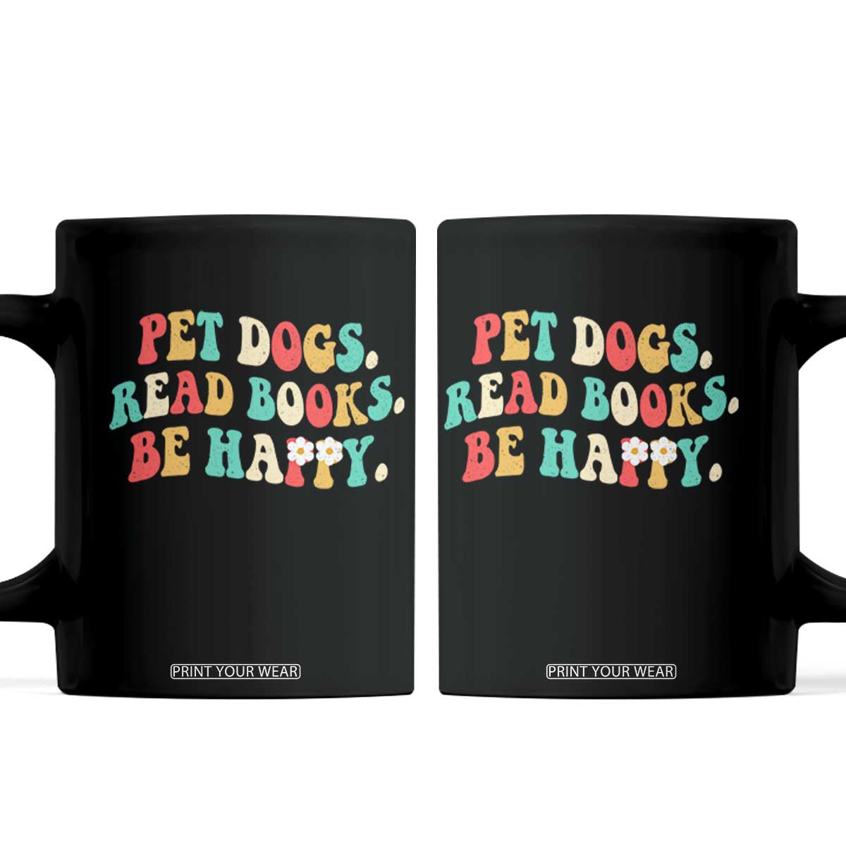 Dog Book Lover Coffee Mug Retro Groovy Flower Bookish Dog Mom Gift TS10 Black Print Your Wear