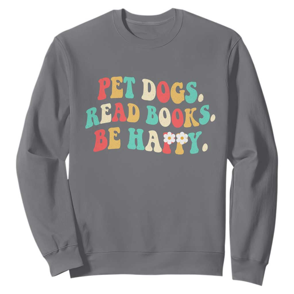 Dog Book Lover Sweatshirt Retro Groovy Flower Bookish Dog Mom Gift TS10 Charcoal Print Your Wear