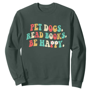 Dog Book Lover Sweatshirt Retro Groovy Flower Bookish Dog Mom Gift TS10 Dark Forest Green Print Your Wear