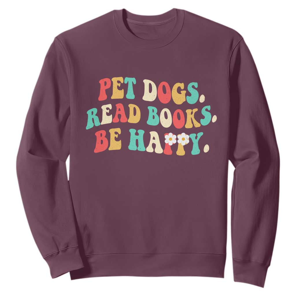 Dog Book Lover Sweatshirt Retro Groovy Flower Bookish Dog Mom Gift TS10 Maroon Print Your Wear