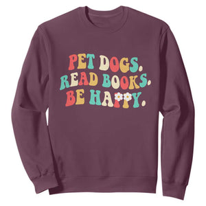 Dog Book Lover Sweatshirt Retro Groovy Flower Bookish Dog Mom Gift TS10 Maroon Print Your Wear