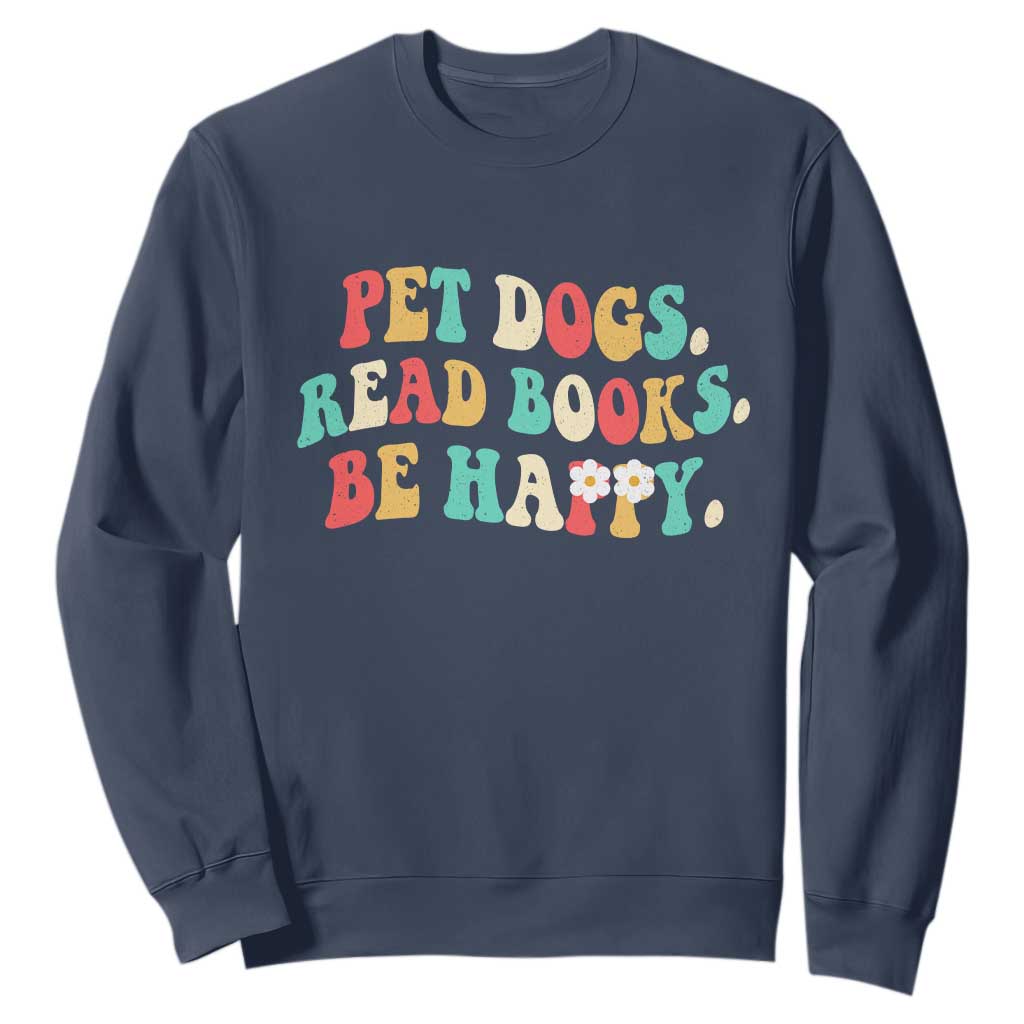 Dog Book Lover Sweatshirt Retro Groovy Flower Bookish Dog Mom Gift TS10 Navy Print Your Wear