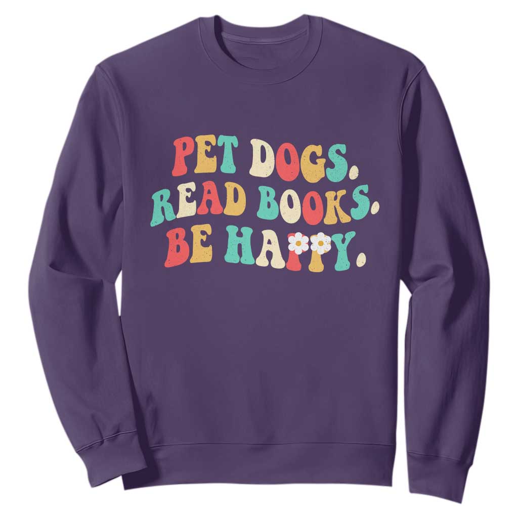 Dog Book Lover Sweatshirt Retro Groovy Flower Bookish Dog Mom Gift TS10 Purple Print Your Wear