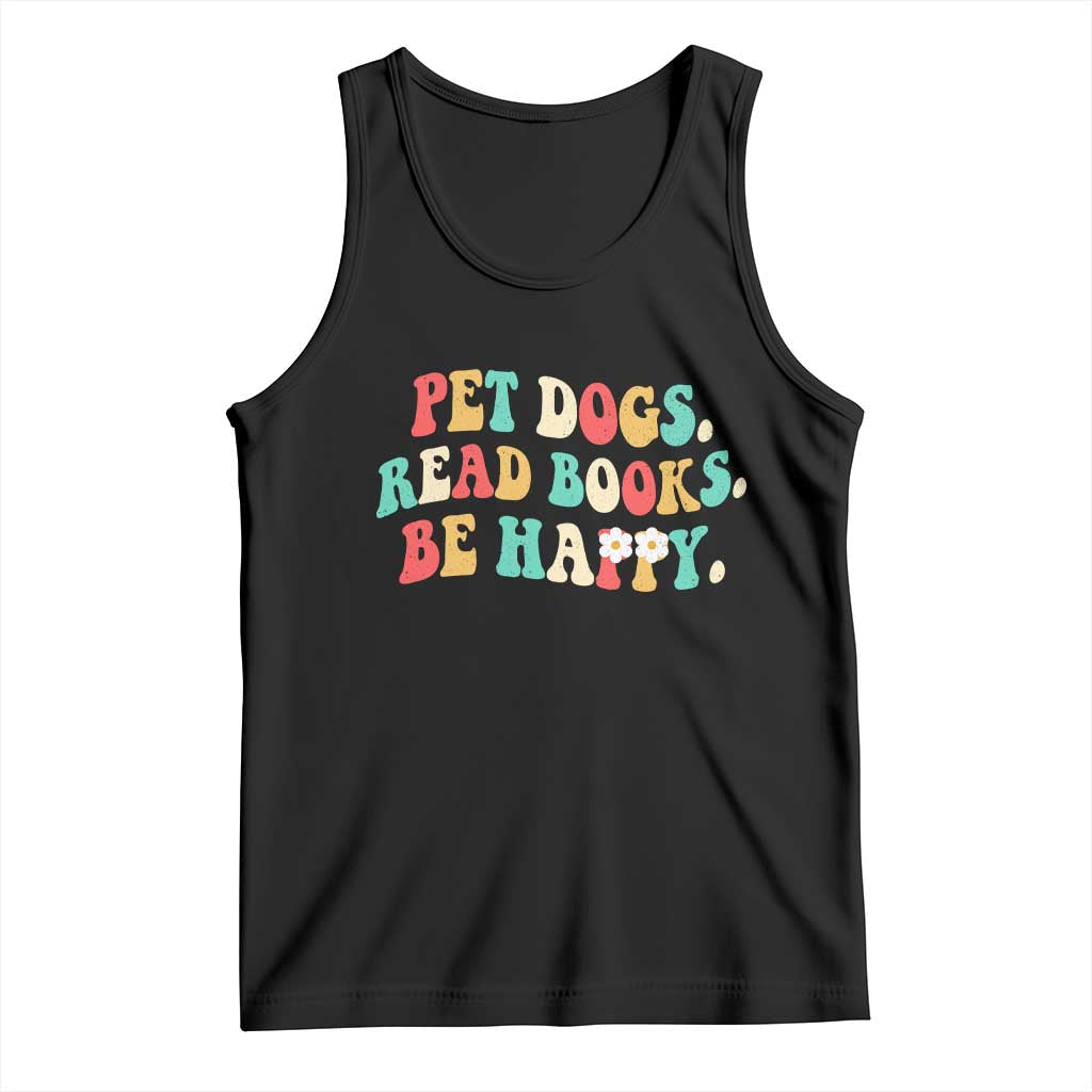 Dog Book Lover Tank Top Retro Groovy Flower Bookish Dog Mom Gift TS10 Black Print Your Wear