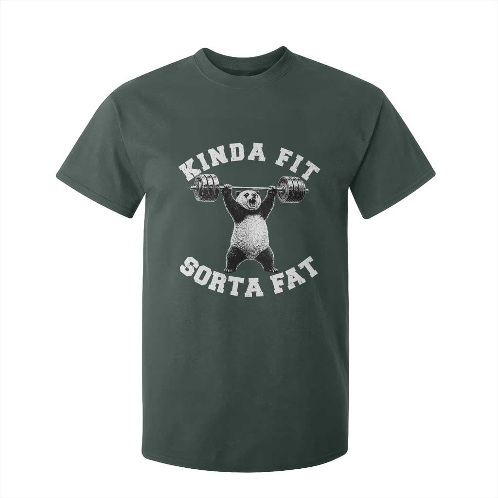 Funny Gym T Shirt For Kid Kinda Fit Sorta Fat Panda Weightlifting Workout TS10 Dark Forest Green Print Your Wear