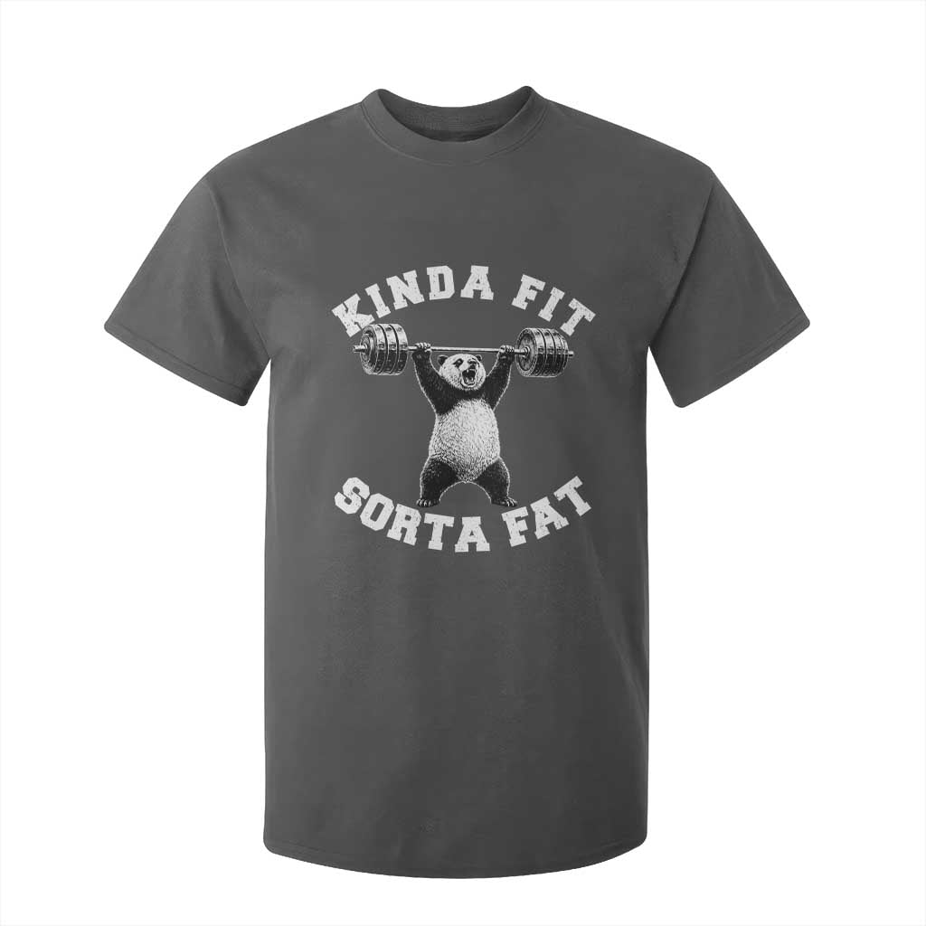 Funny Gym T Shirt For Kid Kinda Fit Sorta Fat Panda Weightlifting Workout TS10 Dark Heather Print Your Wear