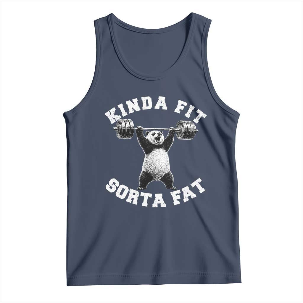 Funny Gym Tank Top Kinda Fit Sorta Fat Panda Weightlifting Workout TS10 Navy Print Your Wear