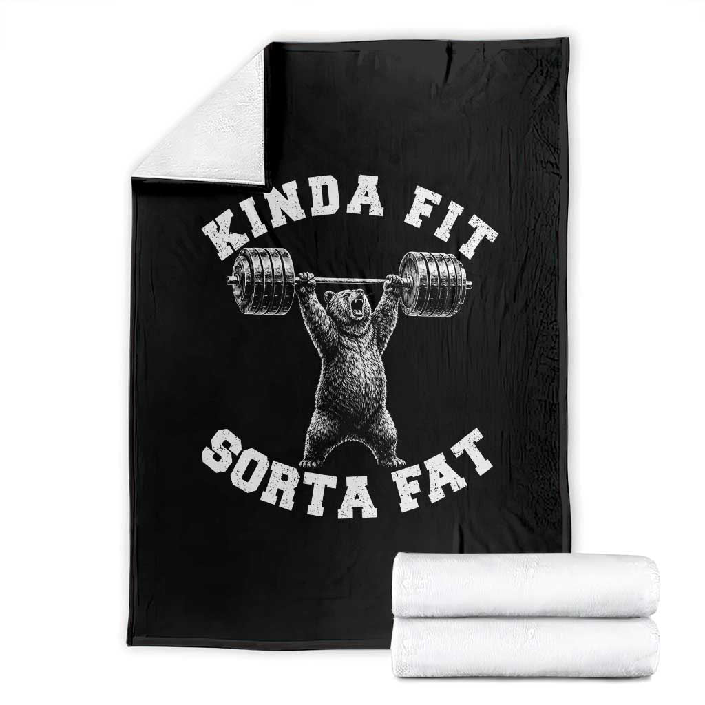 Funny Gym Throw Blanket Kinda Fit Sorta Fat Bear Weightlifting Workout TS10 Black Print Your Wear