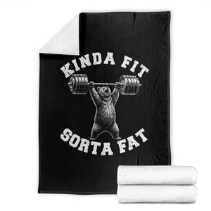 Funny Gym Throw Blanket Kinda Fit Sorta Fat Bear Weightlifting Workout TS10 Black Print Your Wear