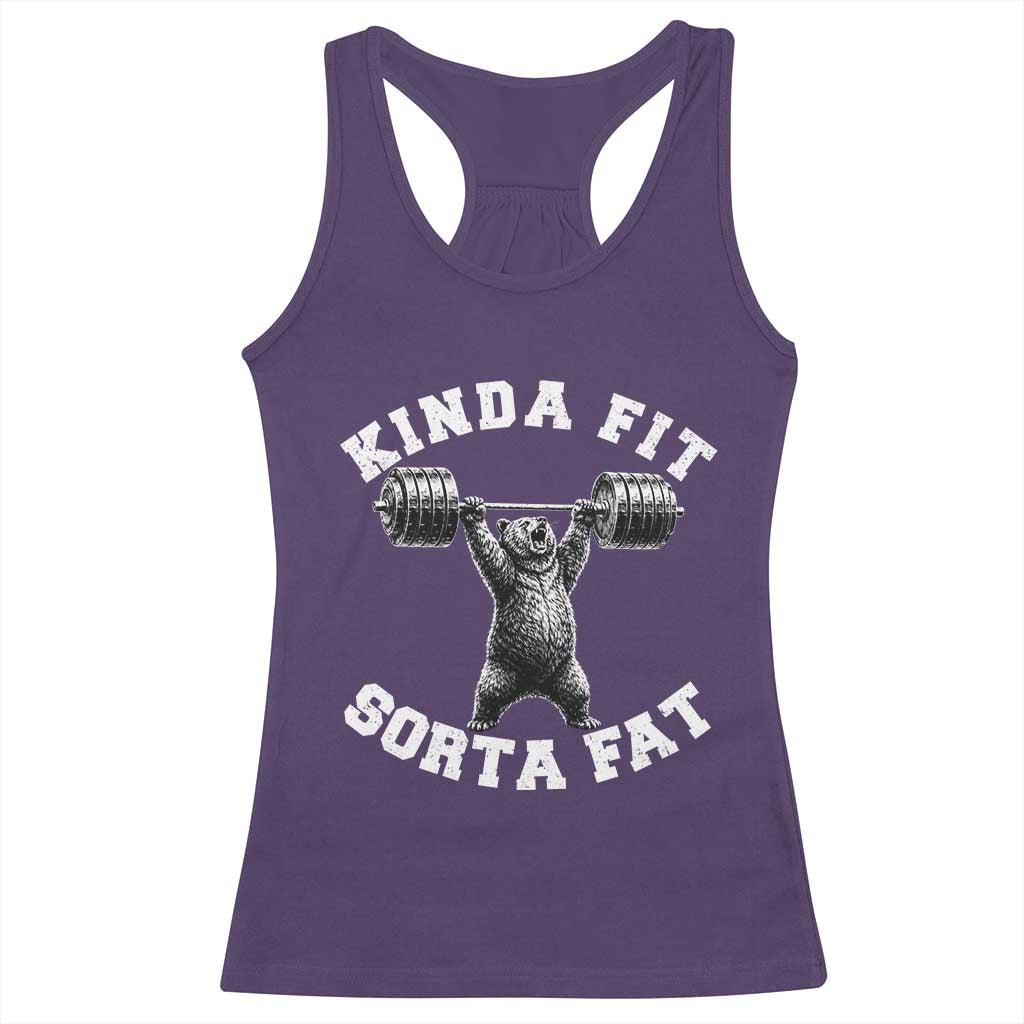 Funny Gym Racerback Tank Top Kinda Fit Sorta Fat Bear Weightlifting Workout TS10 Purple Print Your Wear