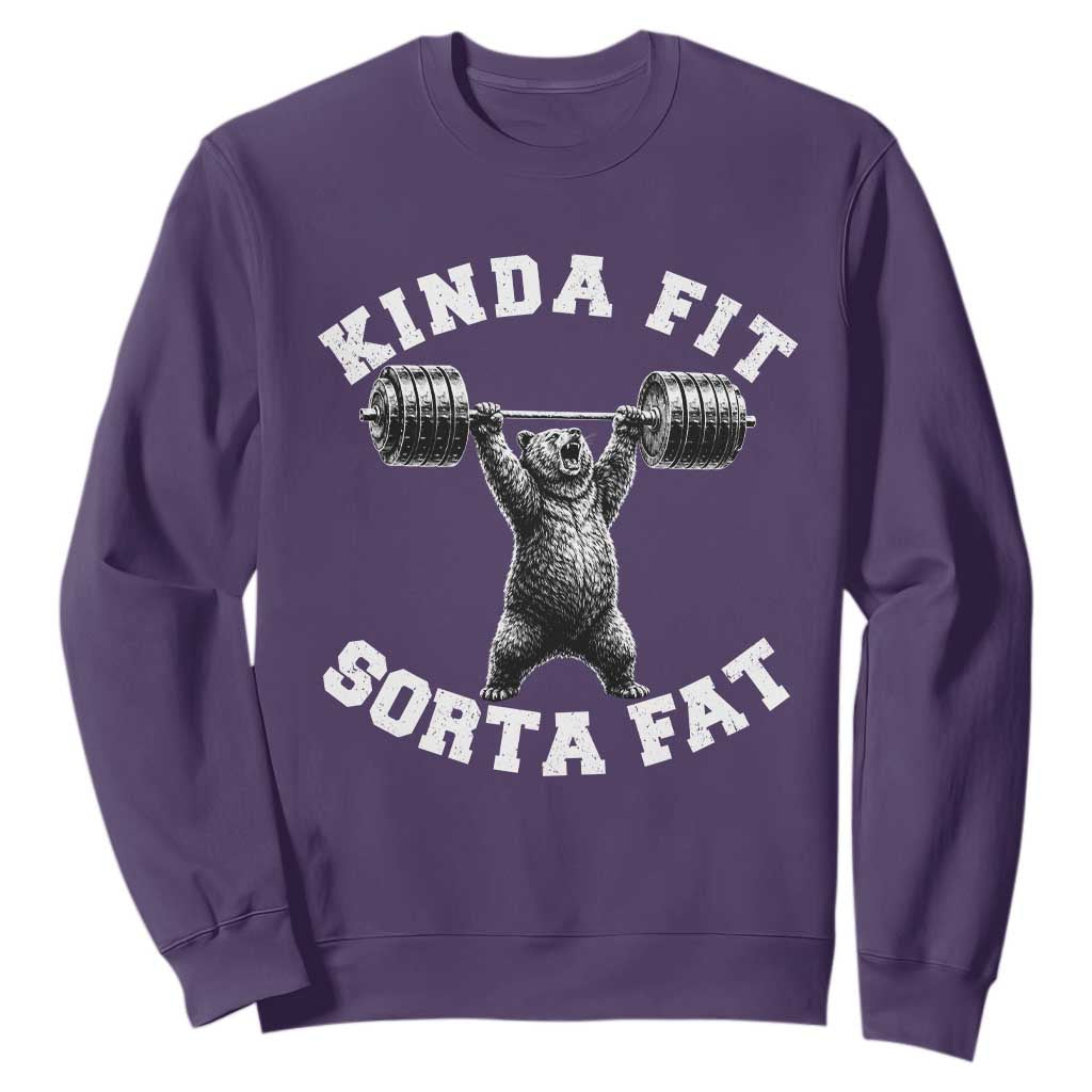 Funny Gym Sweatshirt Kinda Fit Sorta Fat Bear Weightlifting Workout TS10 Purple Print Your Wear