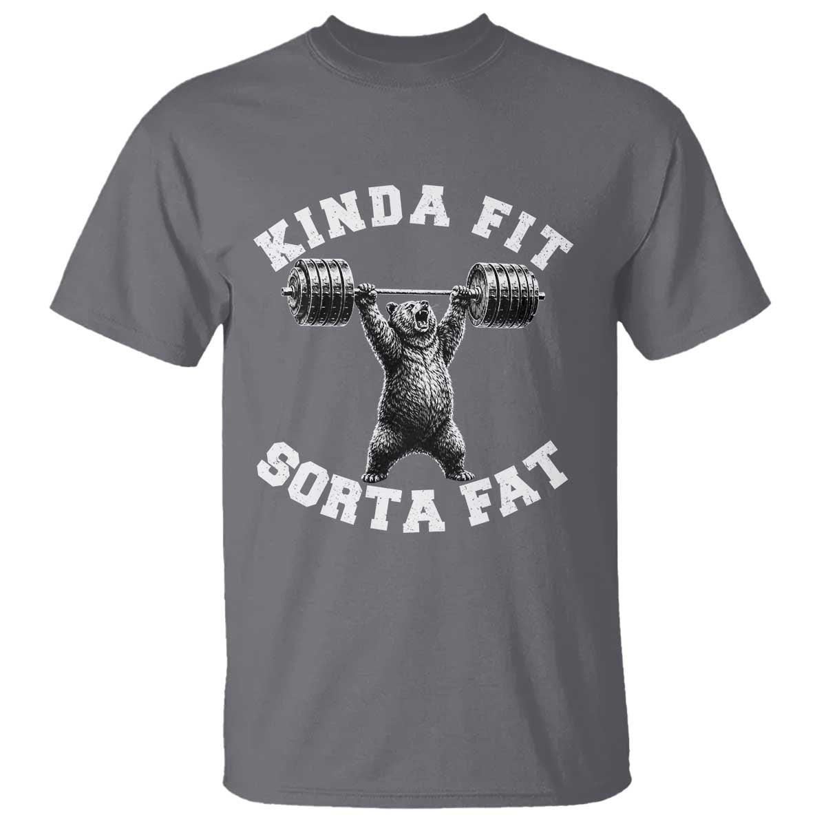 Funny Gym T Shirt Kinda Fit Sorta Fat Bear Weightlifting Workout TS10 Charcoal Print Your Wear
