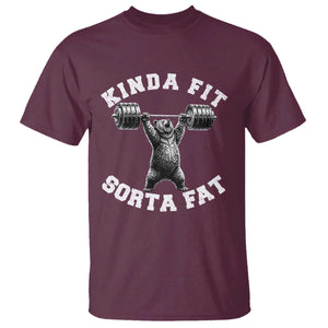 Funny Gym T Shirt Kinda Fit Sorta Fat Bear Weightlifting Workout TS10 Maroon Print Your Wear