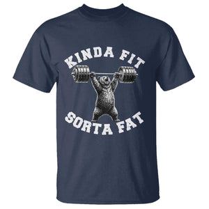 Funny Gym T Shirt Kinda Fit Sorta Fat Bear Weightlifting Workout TS10 Navy Print Your Wear