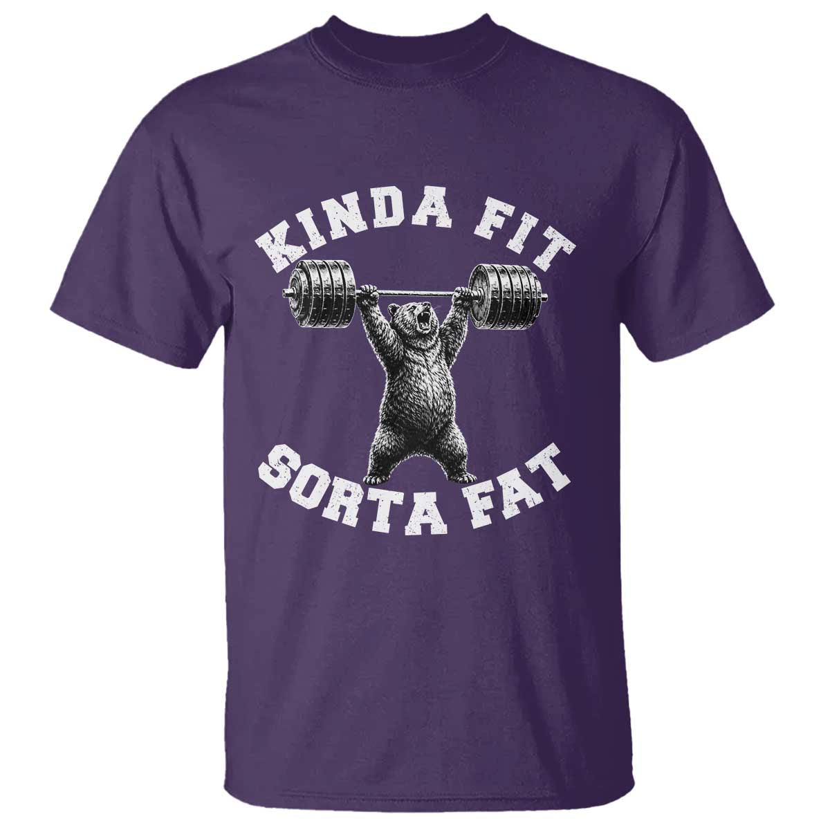 Funny Gym T Shirt Kinda Fit Sorta Fat Bear Weightlifting Workout TS10 Purple Print Your Wear