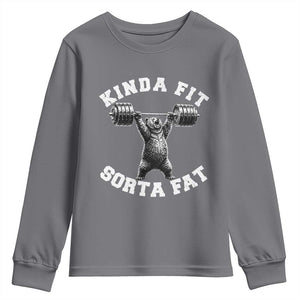Funny Gym Youth Sweatshirt Kinda Fit Sorta Fat Bear Weightlifting Workout TS10 Charcoal Print Your Wear