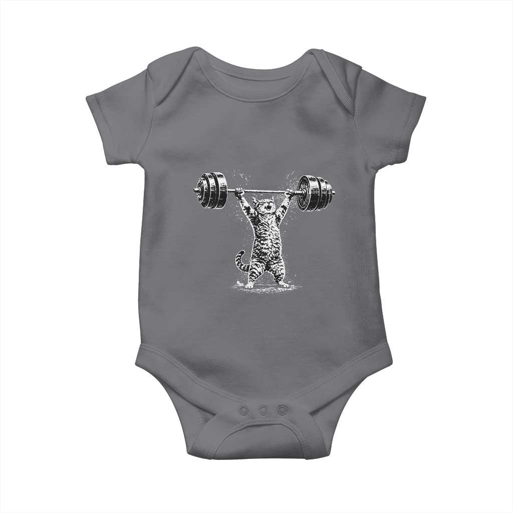 Funny Cat Gym Baby Onesie Weightlifting Workout TS10 Charcoal Print Your Wear