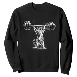 Funny Cat Gym Sweatshirt Weightlifting Workout TS10 Black Print Your Wear