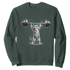 Funny Cat Gym Sweatshirt Weightlifting Workout TS10 Dark Forest Green Print Your Wear