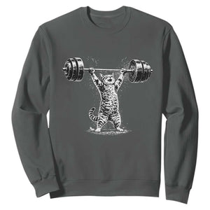 Funny Cat Gym Sweatshirt Weightlifting Workout TS10 Dark Heather Print Your Wear