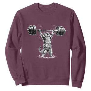 Funny Cat Gym Sweatshirt Weightlifting Workout TS10 Maroon Print Your Wear