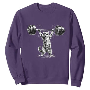 Funny Cat Gym Sweatshirt Weightlifting Workout TS10 Purple Print Your Wear
