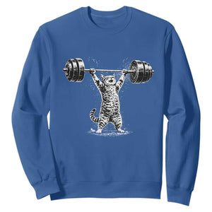 Funny Cat Gym Sweatshirt Weightlifting Workout TS10 Royal Blue Print Your Wear