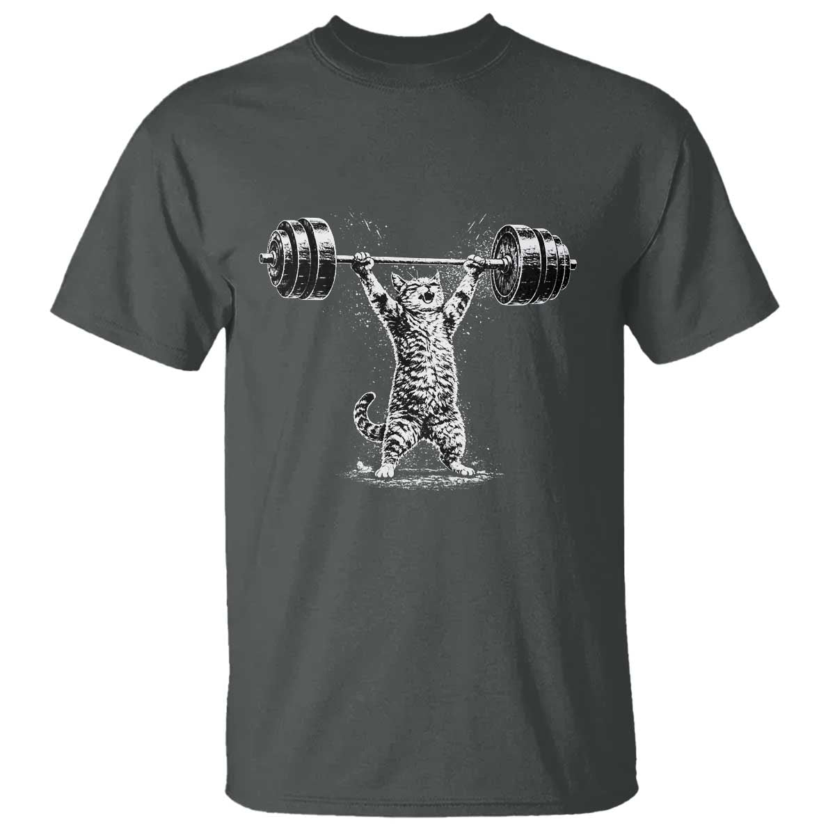 Funny Cat Gym T Shirt - Weightlifting Workout Cat Humor Fitness Tee TS10 Dark Heather Print Your Wear