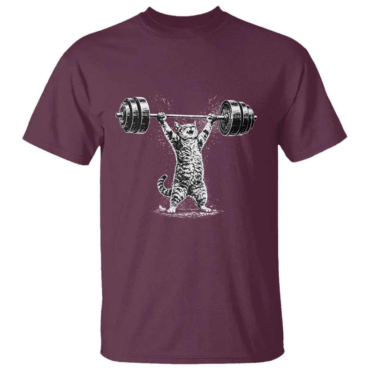 Funny Cat Gym T Shirt - Weightlifting Workout Cat Humor Fitness Tee TS10 Maroon Print Your Wear