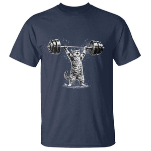 Funny Cat Gym T Shirt - Weightlifting Workout Cat Humor Fitness Tee TS10 Navy Print Your Wear