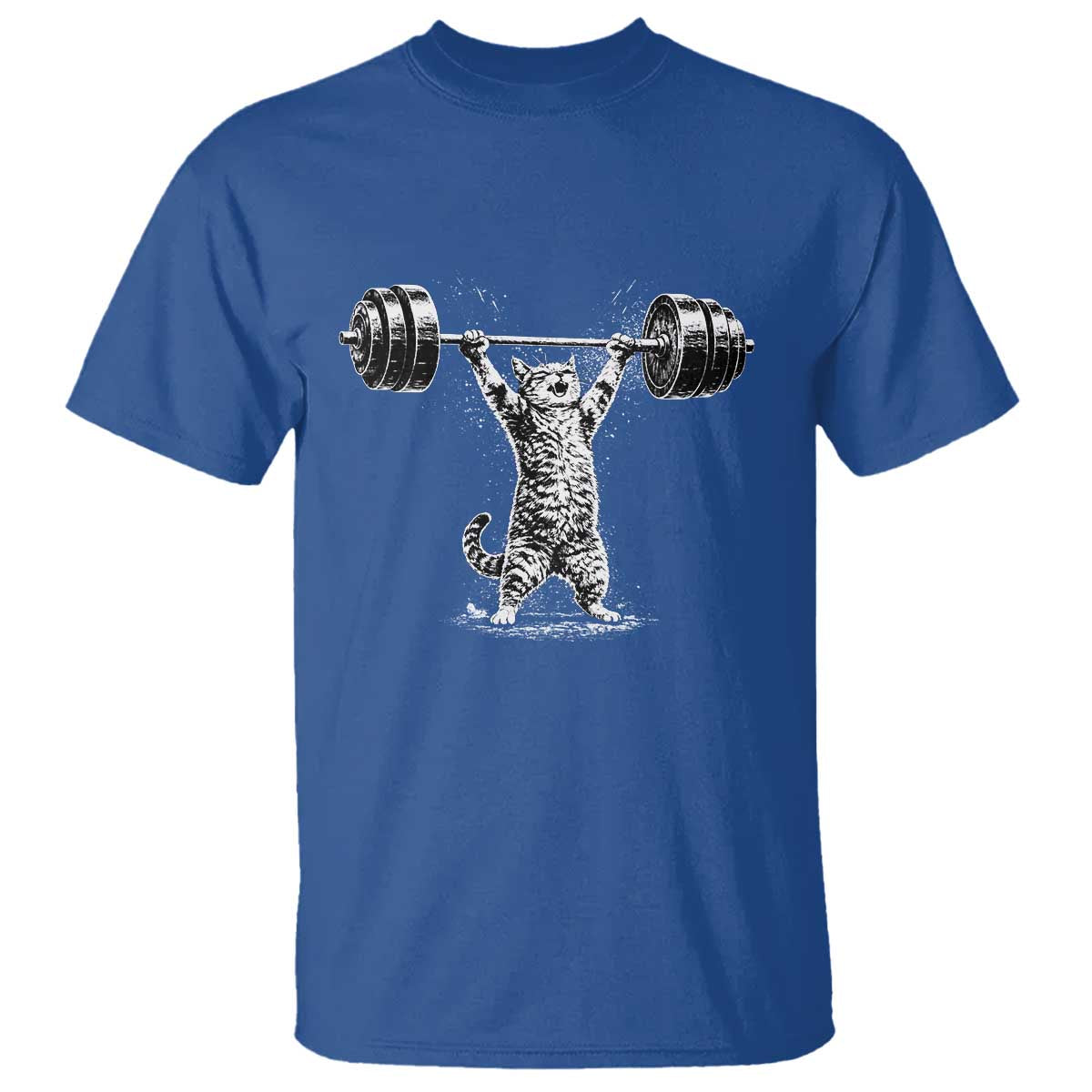 Funny Cat Gym T Shirt - Weightlifting Workout Cat Humor Fitness Tee TS10 Royal Blue Print Your Wear