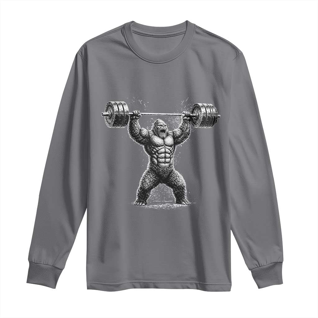 Funny Gym Bigfoot Long Sleeve Shirt Weightlifting Workout TS10 Charcoal Print Your Wear