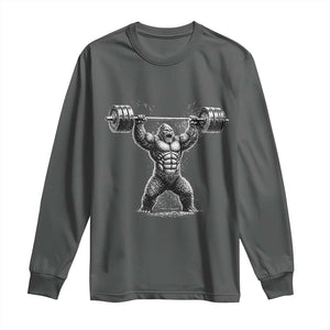 Funny Gym Bigfoot Long Sleeve Shirt Weightlifting Workout TS10 Dark Heather Print Your Wear