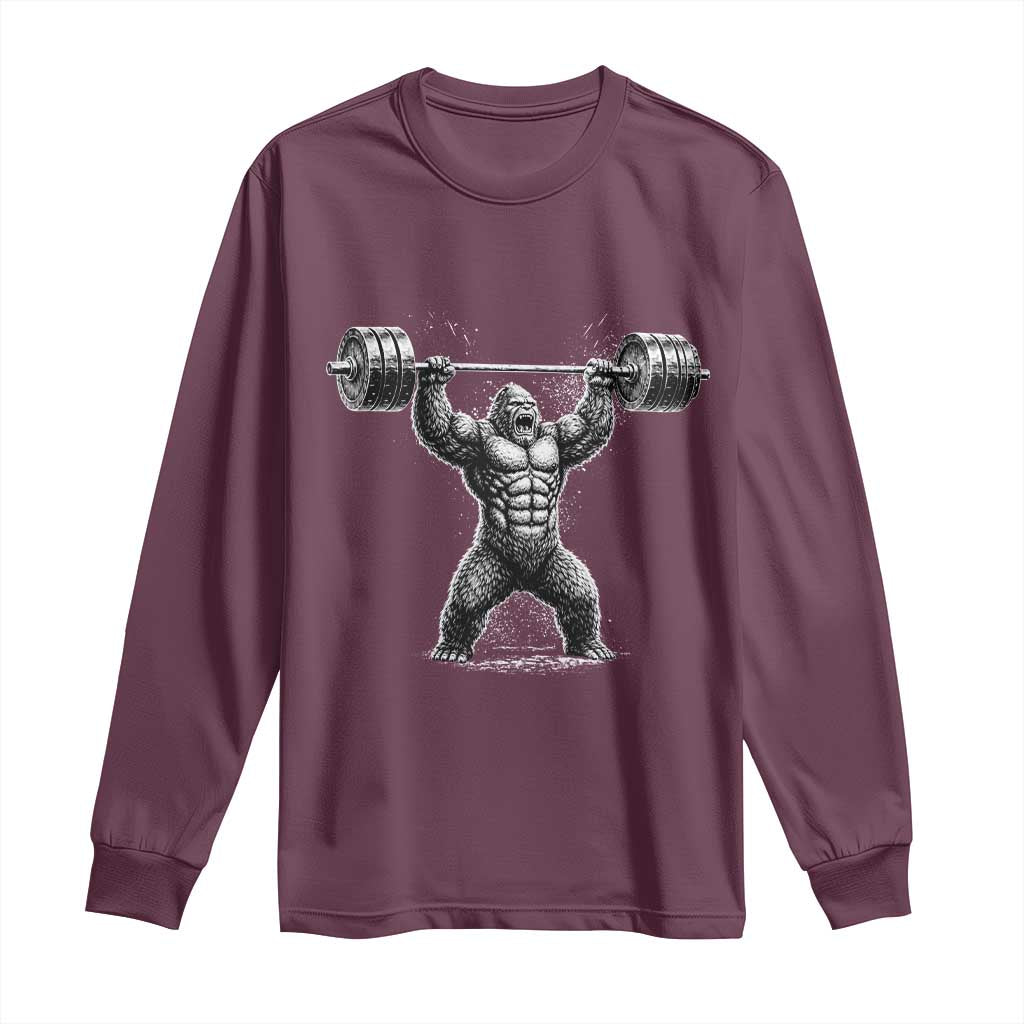Funny Gym Bigfoot Long Sleeve Shirt Weightlifting Workout TS10 Maroon Print Your Wear