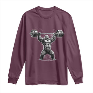Funny Gym Bigfoot Long Sleeve Shirt Weightlifting Workout TS10 Maroon Print Your Wear