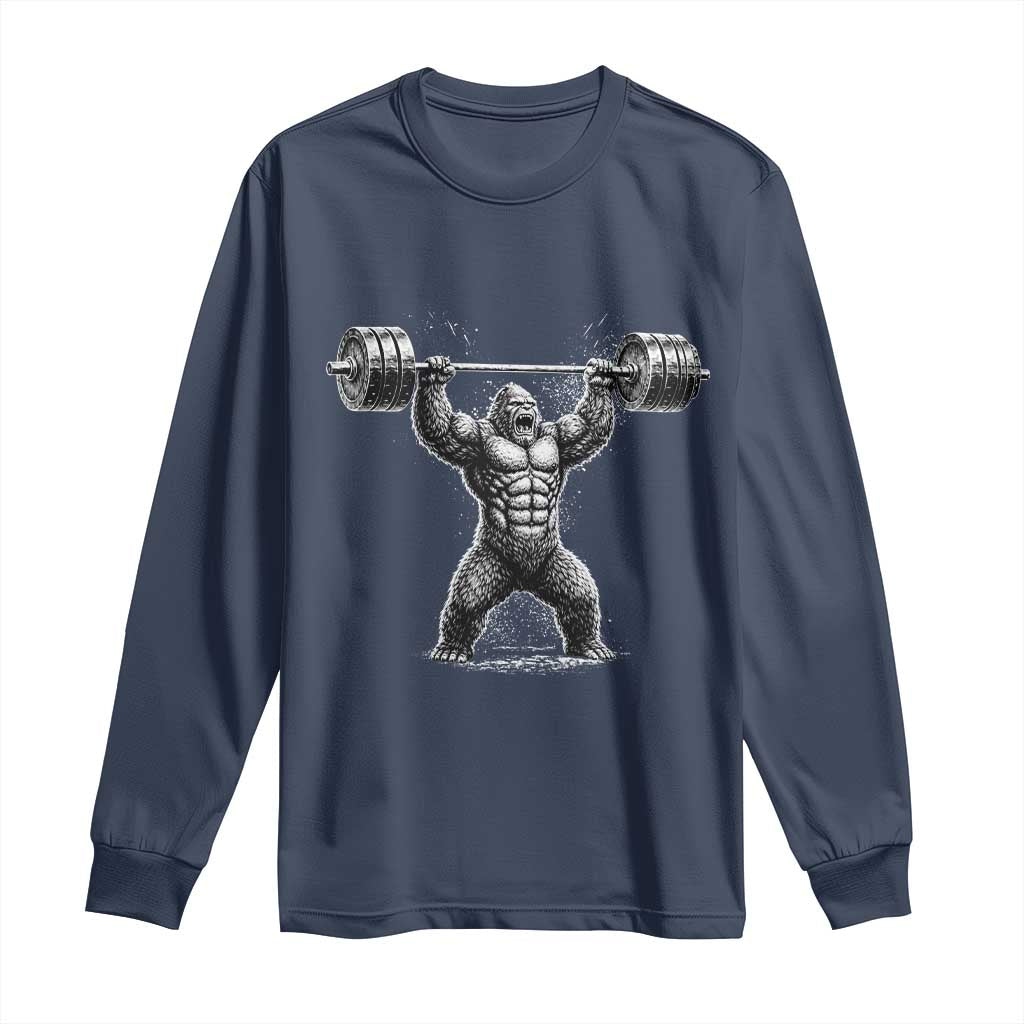 Funny Gym Bigfoot Long Sleeve Shirt Weightlifting Workout TS10 Navy Print Your Wear