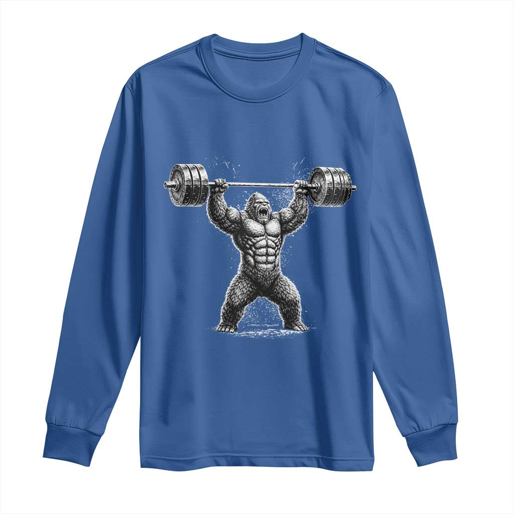 Funny Gym Bigfoot Long Sleeve Shirt Weightlifting Workout TS10 Royal Blue Print Your Wear