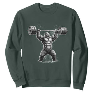 Funny Gym Bigfoot Sweatshirt Weightlifting Workout TS10 Dark Forest Green Print Your Wear