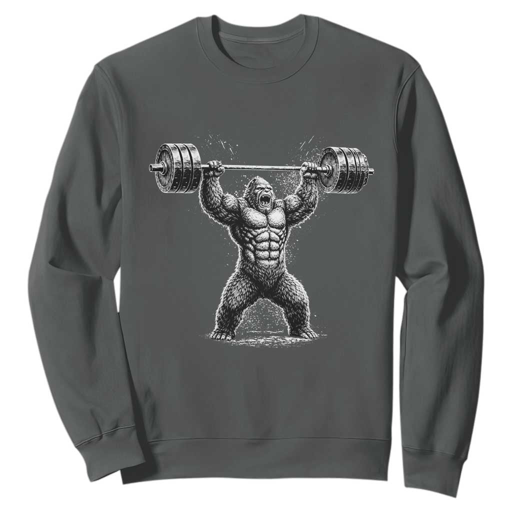 Funny Gym Bigfoot Sweatshirt Weightlifting Workout TS10 Dark Heather Print Your Wear
