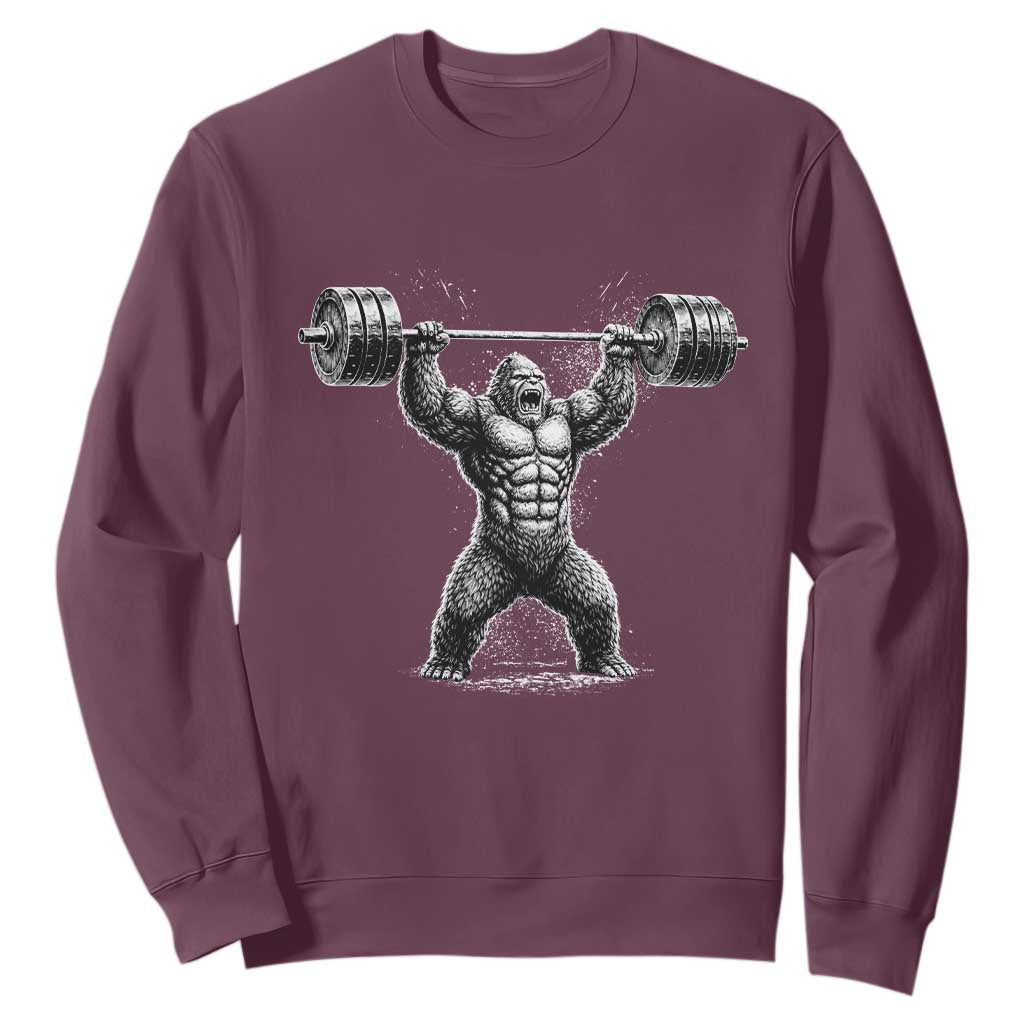 Funny Gym Bigfoot Sweatshirt Weightlifting Workout TS10 Maroon Print Your Wear