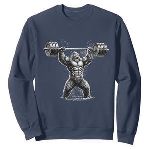 Funny Gym Bigfoot Sweatshirt Weightlifting Workout TS10 Navy Print Your Wear