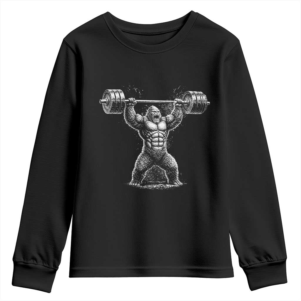 Funny Gym Bigfoot Youth Sweatshirt Weightlifting Workout TS10 Black Print Your Wear