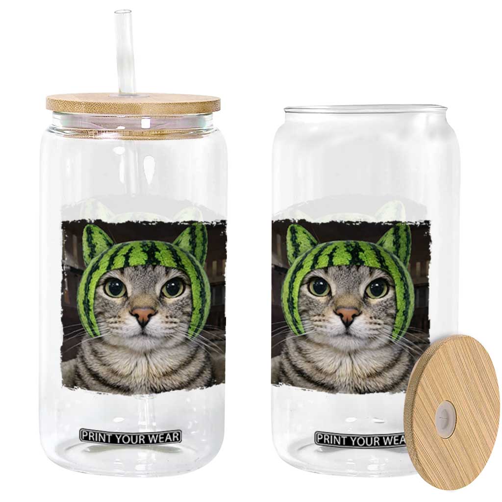 Watermelon Cat Silly Cat Meme Glass Can TS10 Print Your Wear