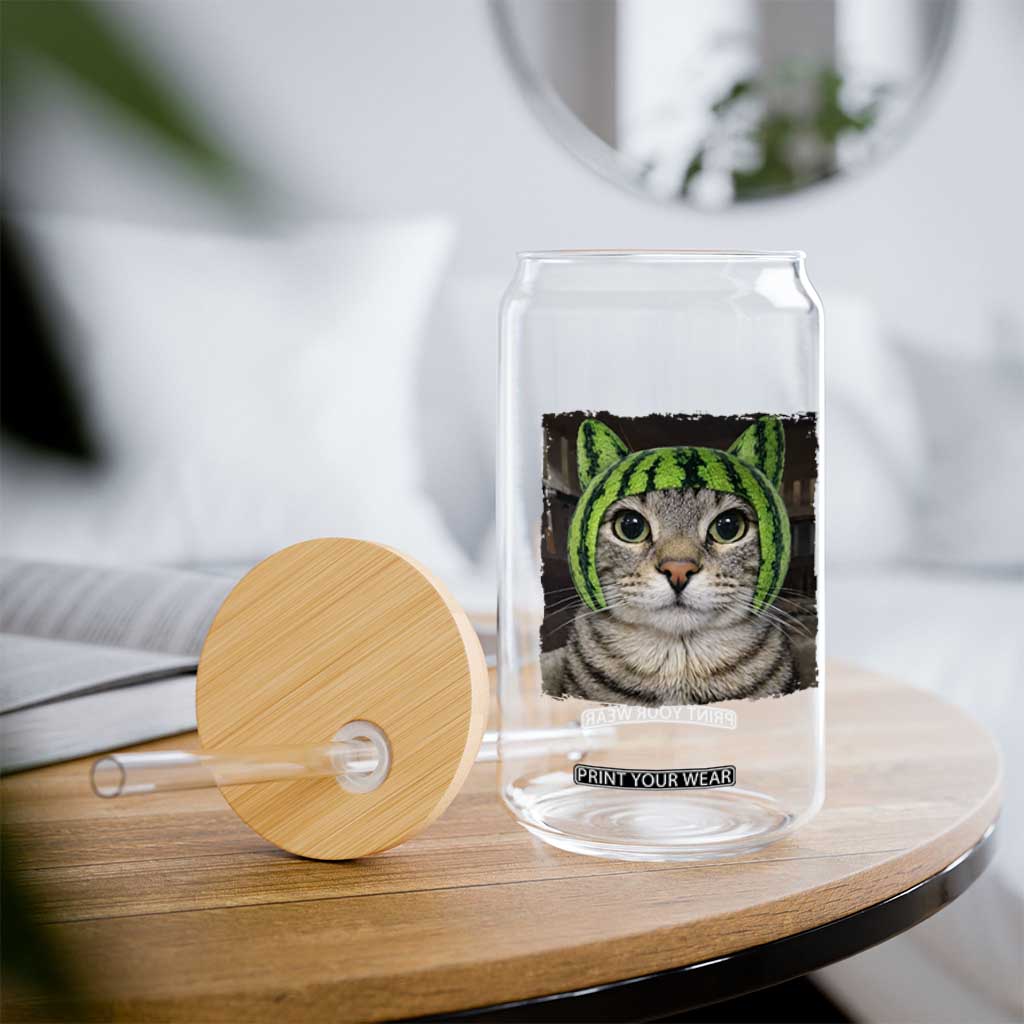 Watermelon Cat Silly Cat Meme Glass Can TS10 Print Your Wear