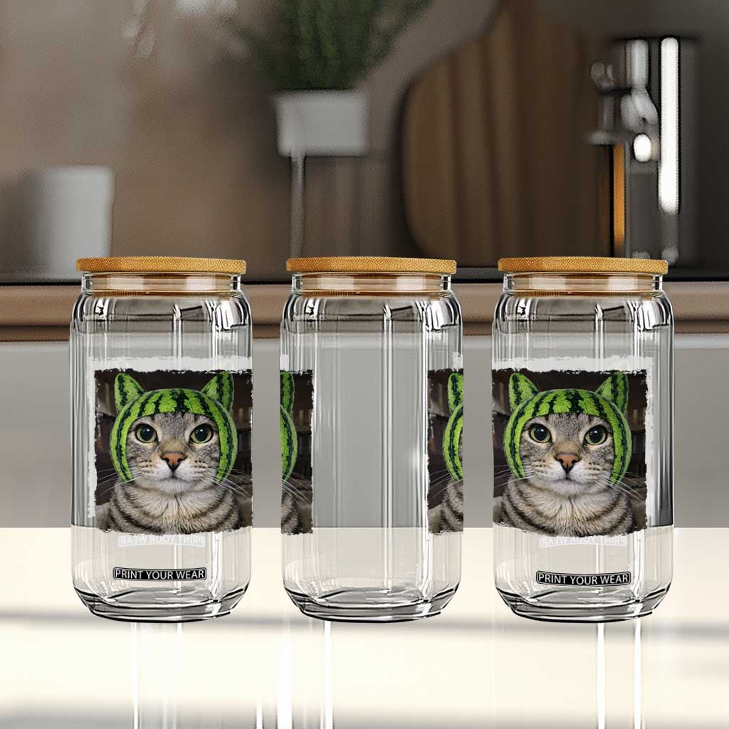 Watermelon Cat Silly Cat Meme Glass Can TS10 Print Your Wear