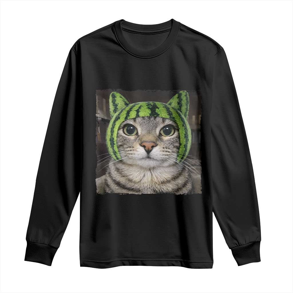 Watermelon Cat Silly Cat Meme Long Sleeve Shirt TS10 Black Print Your Wear