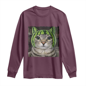 Watermelon Cat Silly Cat Meme Long Sleeve Shirt TS10 Maroon Print Your Wear